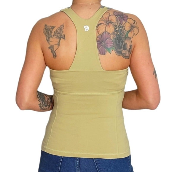 Mountain Hardwear Active Top Size Medium Grey Yellow Built in Bra - Picture 3 of 5